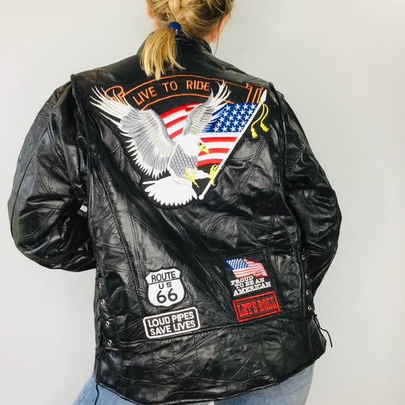 Vintage Other - Vintage Buffalo Leather Eagle Patch biker jacket